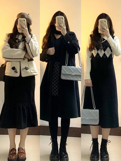 米色针织衫搭配黑色包臀裙_米黑针织衫配包臀裙，显瘦百搭显高级