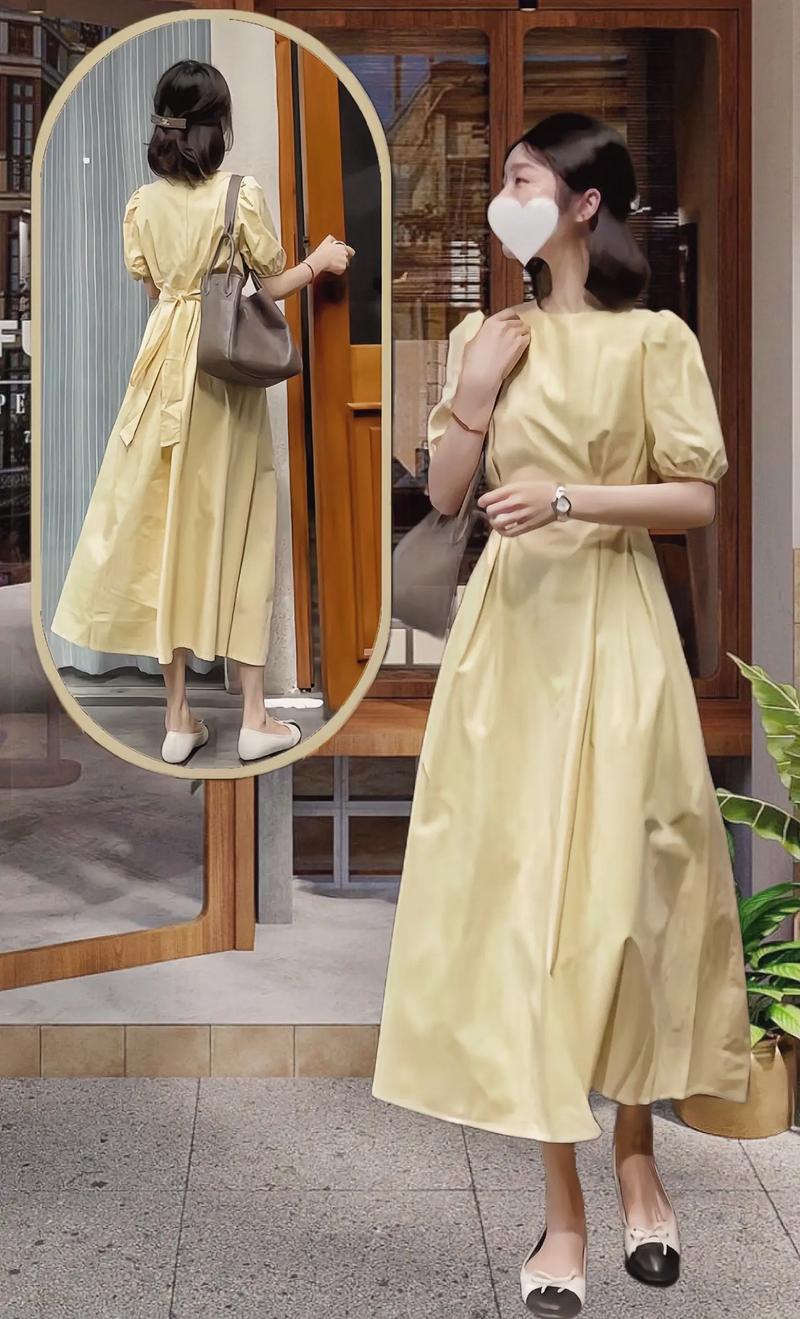 黄色连衣裙配什么色高跟鞋图片对比_黄色连衣裙配黑高跟显高贵，多配饰穿出自信范！