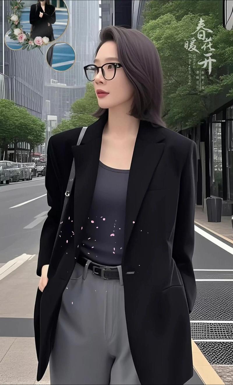 女黑色西服里面配什么颜色_衬衫针织牛仔吊带，穿出职场时尚感