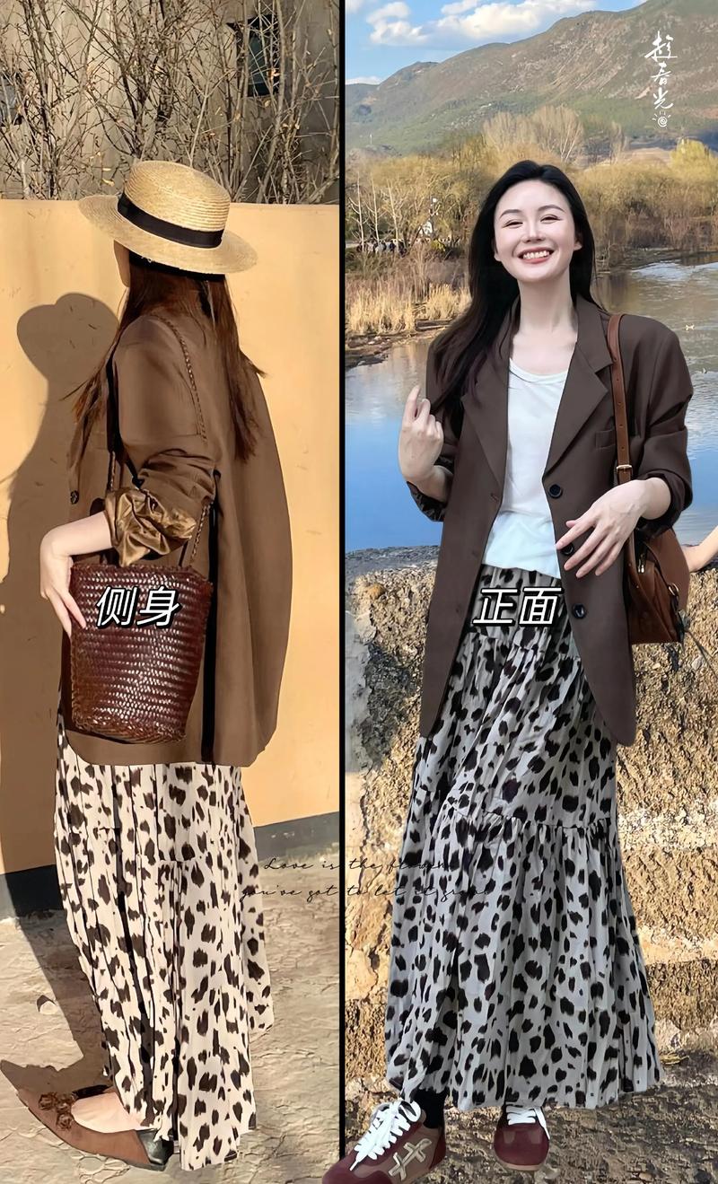 豹纹裙配啥颜色的上衣_白色黑T显纯净酷，浅灰蓝T显优雅活力