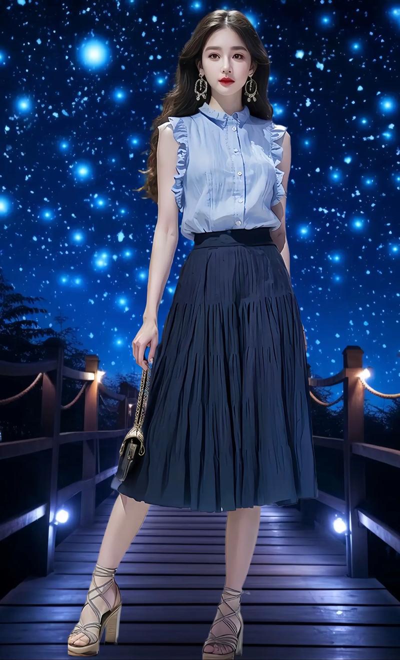藏蓝色雪纺百褶裙搭配_百搭优雅，显气质的时尚之选