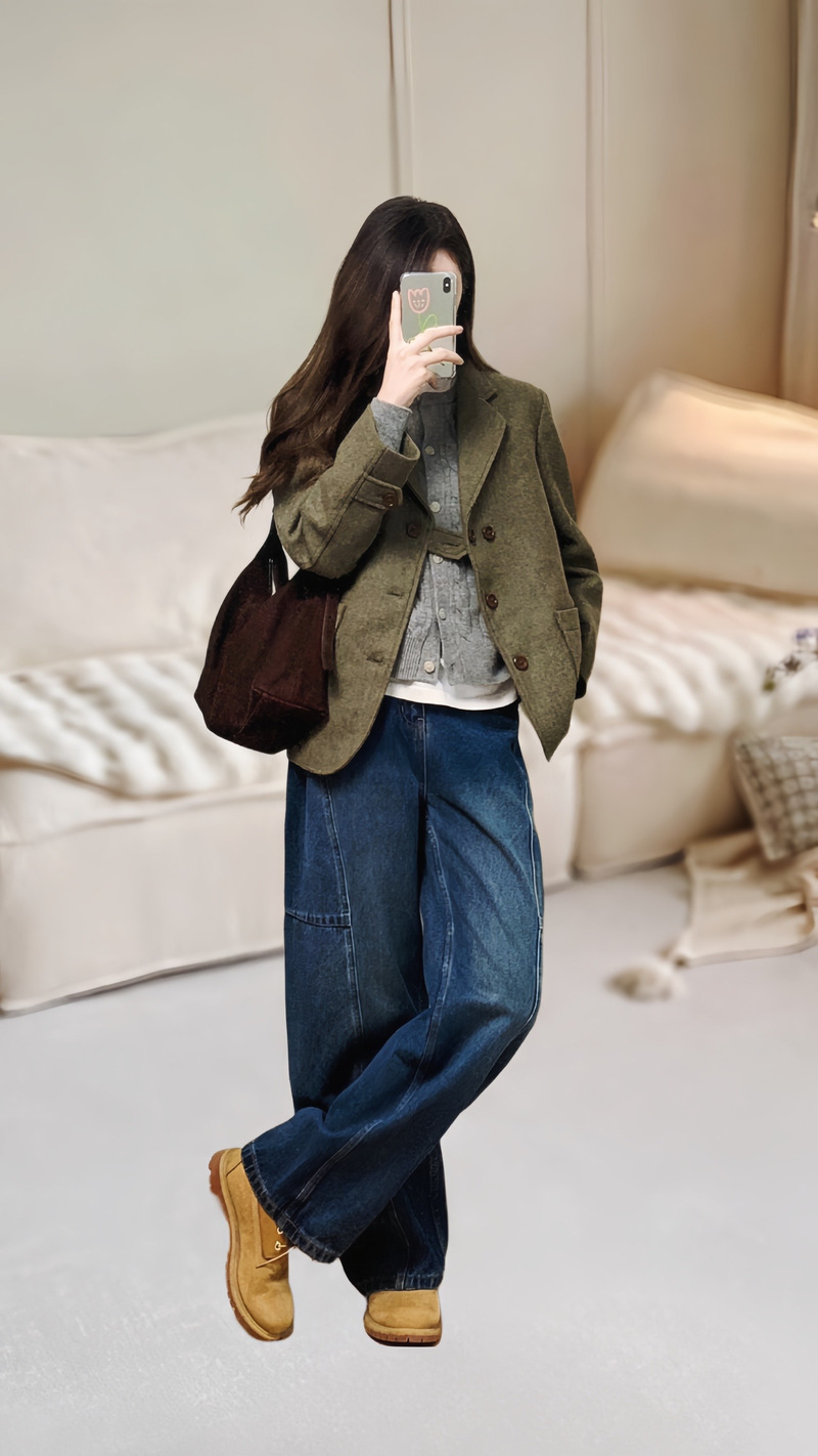 毛呢裤配什么上衣外套_毛衣大衣配毛呢裤，显瘦时尚显气质！