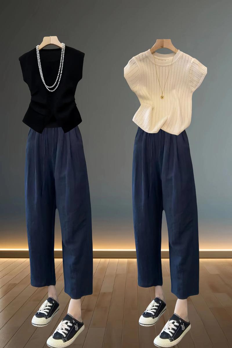 夏九分阔腿裤搭配什么上衣_九分阔腿裤 夏日百搭V领上衣