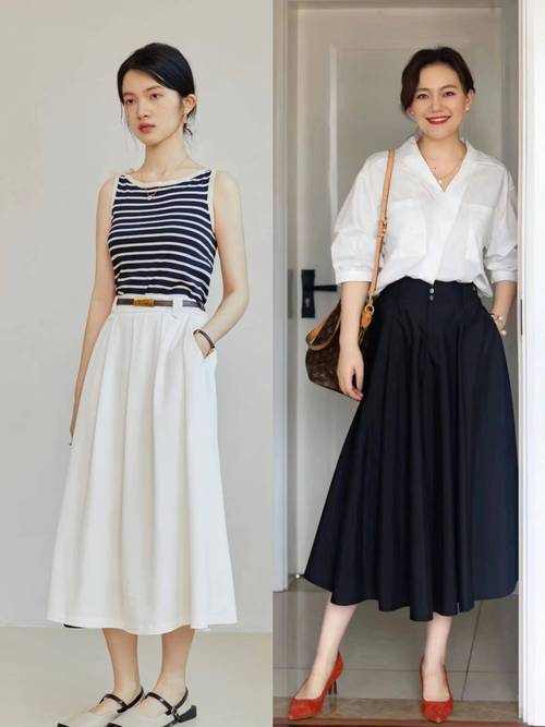 伞裙配什么上衣好看_伞裙搭配百变上衣，优雅又显瘦！