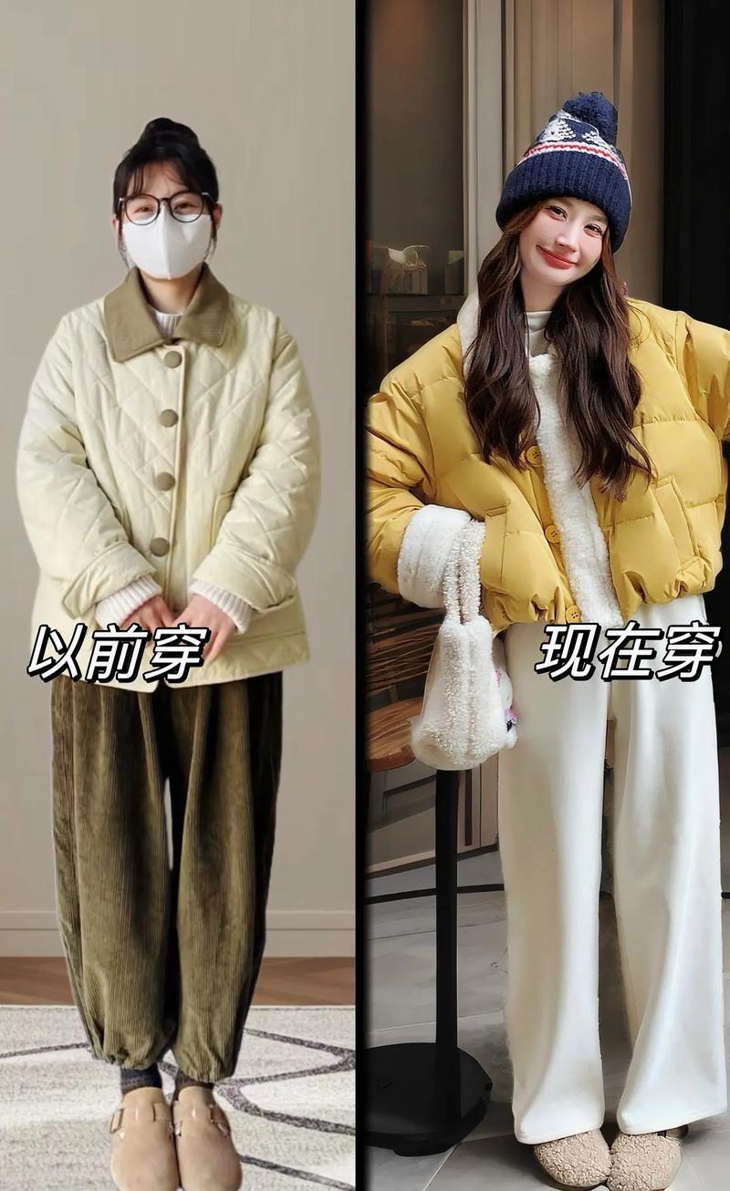 黄羽绒服配啥颜色裤子_黄色羽绒服搭配，显瘦时尚多风格